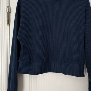 Alo yoga muse crewneck Ribbed Long Sleeve Sweater, navy